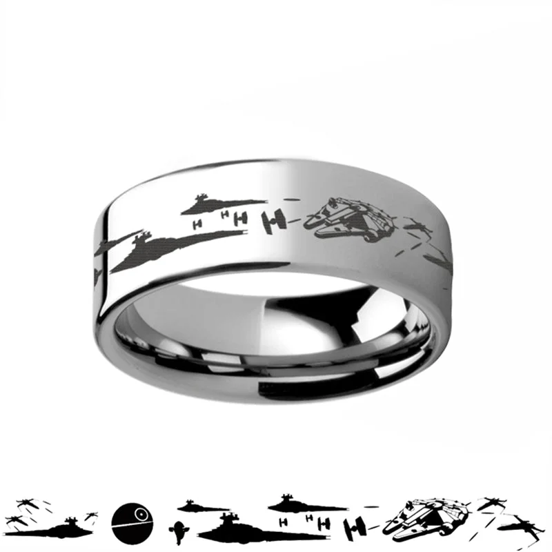 Custom women’s engagement ring-Star Wars Battle Scene Tungsten Men's Wedding Band