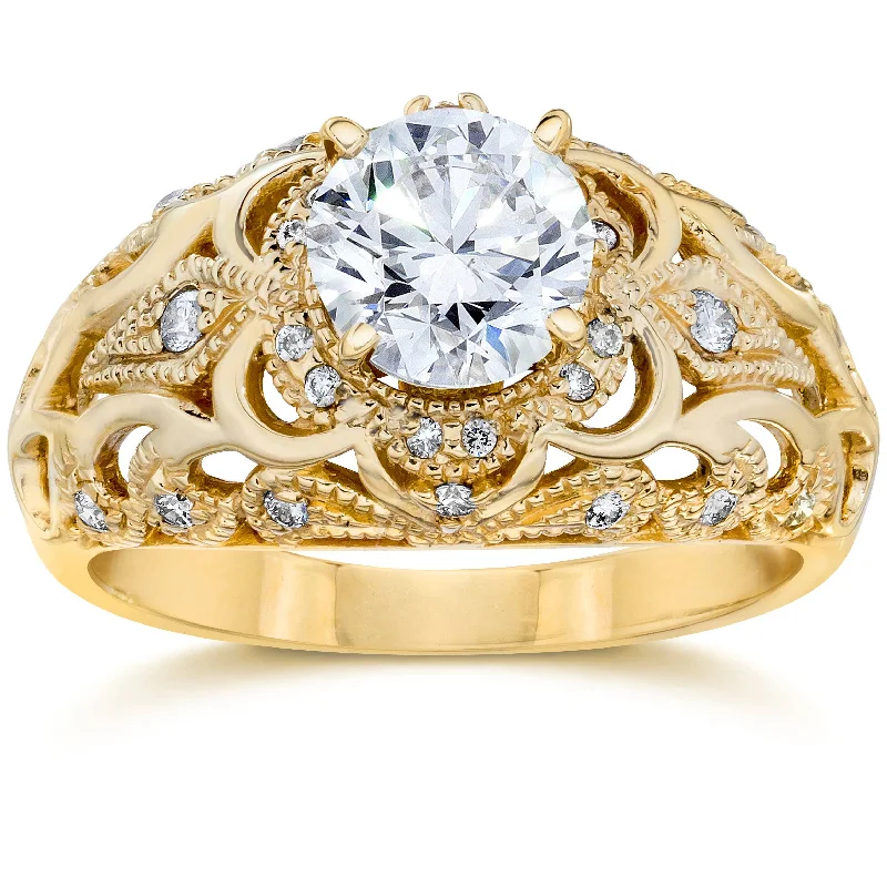 Affordable engagement rings for women-Emery .75Ct Vintage Diamond Antique Engagement 14K Yellow Gold