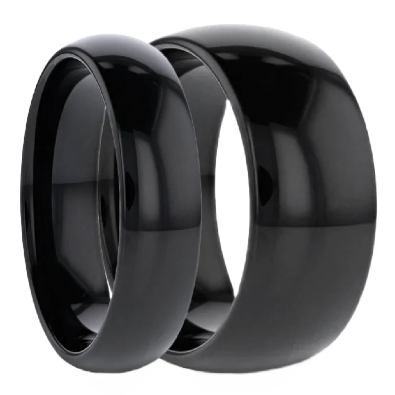 Women’s rings with emerald stones-Black Tungsten Domed Couple's Matching Wedding Band Set