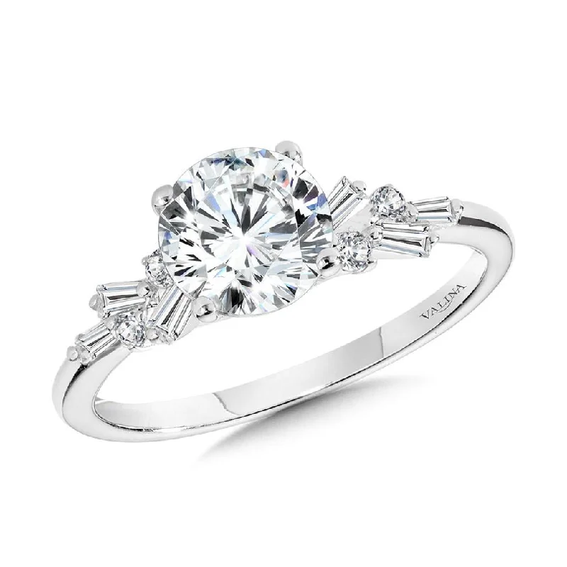 Engagement rings with round-cut diamonds-14K White Gold Abstract Baguette Diamond & Hidden Halo Engagement Ring