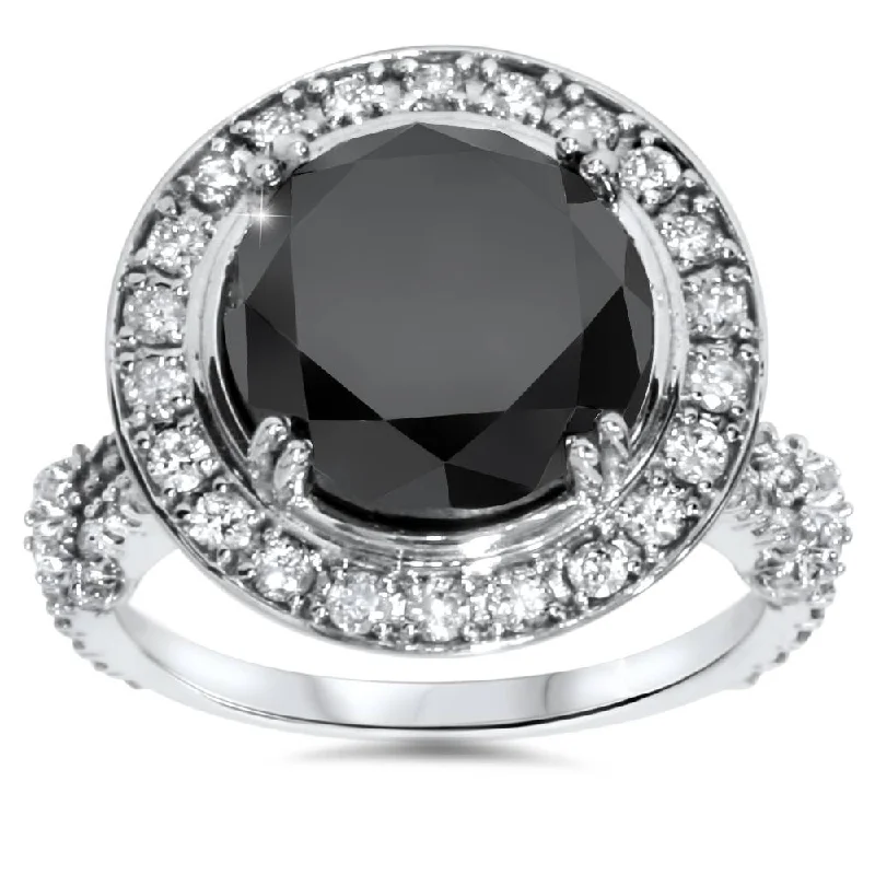 Engagement rings with sapphire center stones-6ct Treated Black Diamond Halo Vintage Engagement Ring 14K White Gold