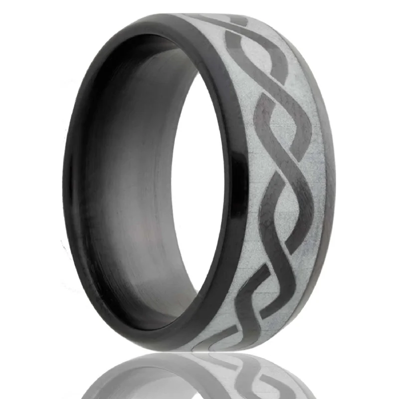 Women’s rings with intricate designs-Infinity Waves Zirconium Wedding Band with Beveled Edges