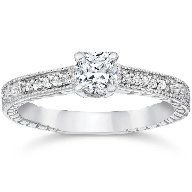 Women’s three-stone engagement rings-1/3ct Princess Cut Diamond Engagement Ring 14K White Gold