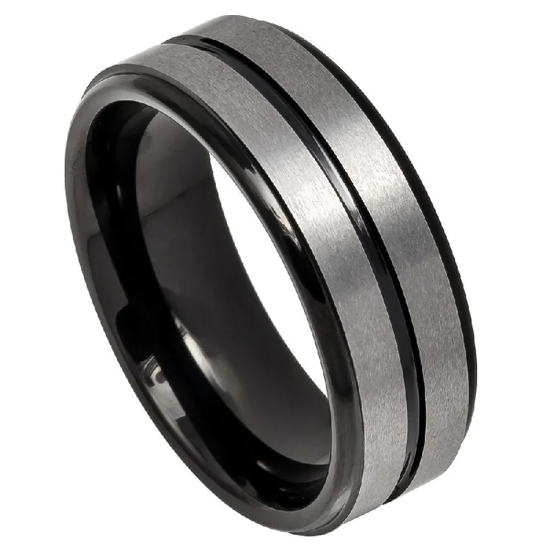 Custom birthstone rings for women-Tungsten Men's Wedding Band with Black Groove & Interior