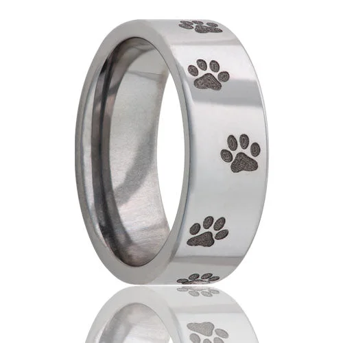 Modern silver rings for women-Paw Print Titanium Wedding Band