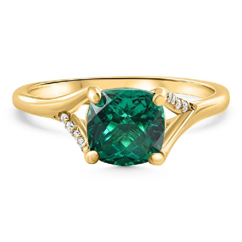 Women’s black diamond engagement rings-1 1/2Ct Cushion Emerald & Diamond Ring 10k Gold Lab Grown Engagement Fashion