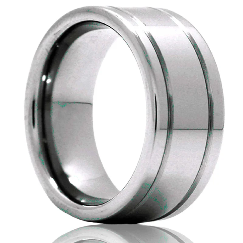 Women’s rings with emerald stones-Dual Grooved Tungsten Wedding