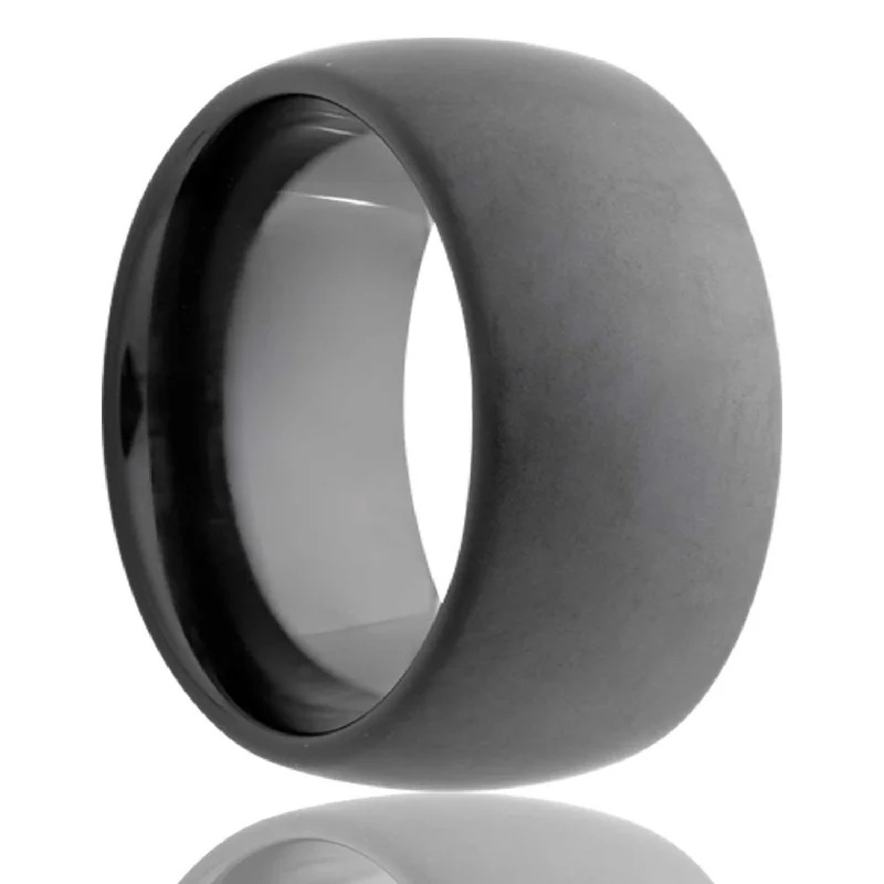 Women’s large stone rings-Domed Sandblasted Black Black Ceramic Wedding Band