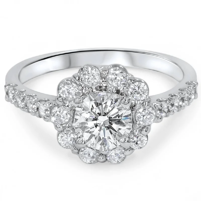 Women’s stackable engagement rings with diamonds-2 1/6ct Diamond Halo Engagement Ring 14K White Gold