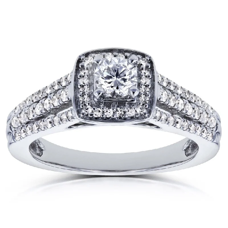 Engagement rings with halo settings and diamonds-Annello by Kobelli 14k White Gold 1/2ct TDW Round Diamond Engagement Ring