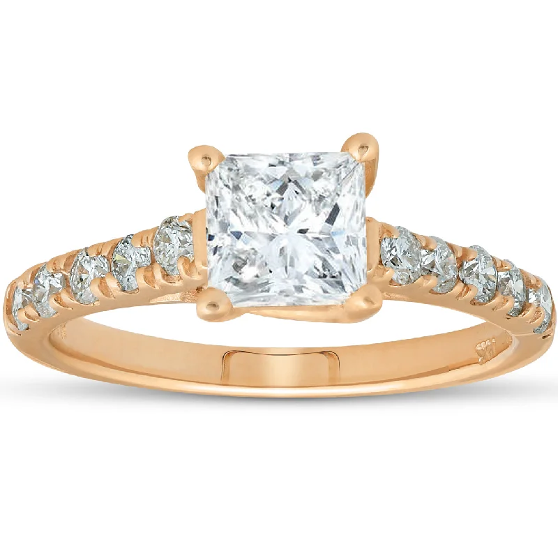 Engagement rings with cathedral settings-14k Yellow Gold Princess Cut 1 1/4ct Enhanced Diamond Cathedral Engagement Ring