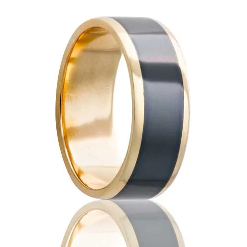 Unique birthstone rings for women-14k Yellow Gold Men's Men's Wedding Band with Zirconium Inlay