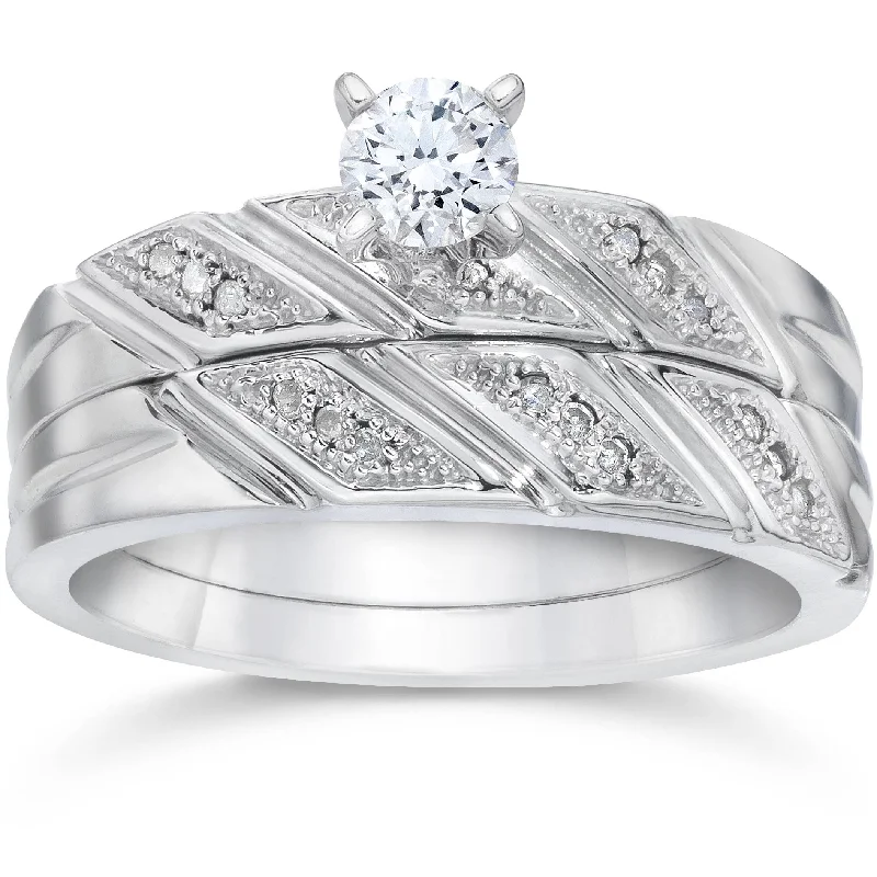 Engagement rings with marquise cut diamonds-1/5ct Diamond Engagement Ring Matching Wedding Band Set 10K White Gold