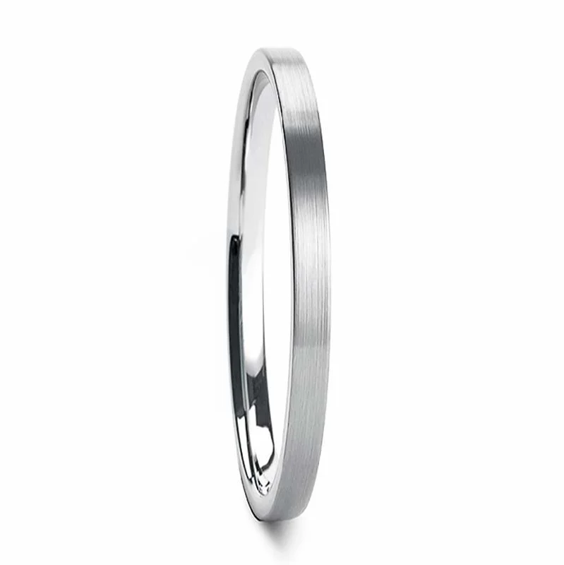 Personalized rings for women-Stackable Brushed White Tungsten Women's Wedding Band