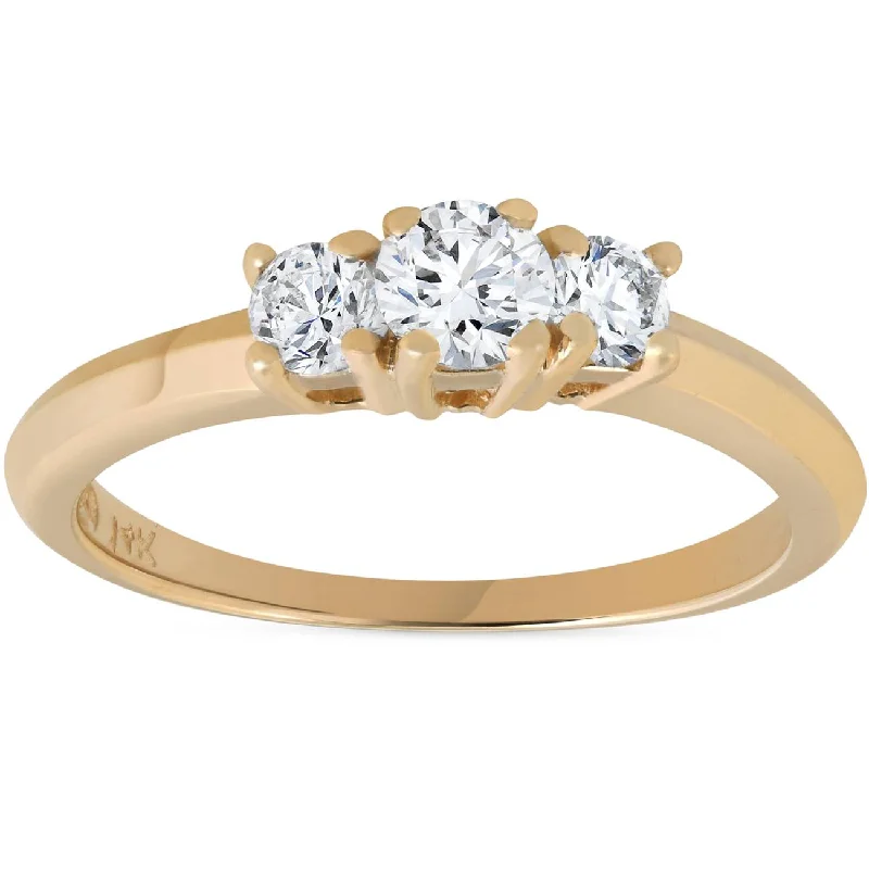 Engagement rings with halo setting-1/2ct Three Stone Diamond Engagement Ring 14K Yellow Gold