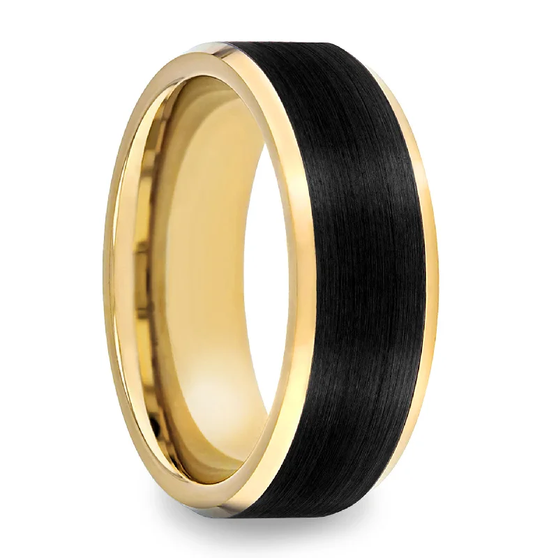 Diamond solitaire rings for women-Gold Plated Black Titanium Men's Wedding Band