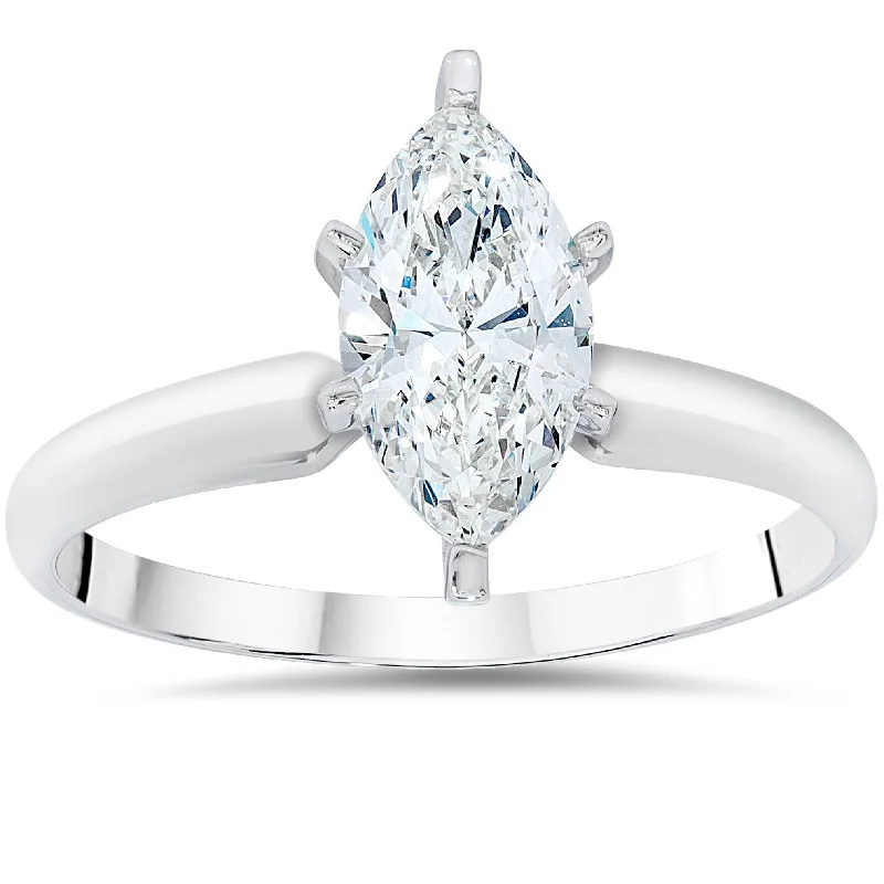 Women’s emerald engagement rings-1ct Solitaire Marquise Enhanced Diamond Engagement Ring 14K White Gold