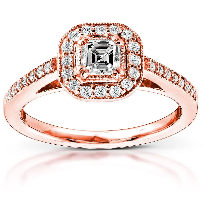 Women’s engagement rings with emerald accents-Annello by Kobelli 14k Rose Gold 1/2ct TDW Asscher Diamond Engagement Ring