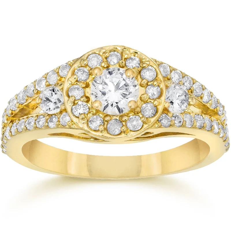 Women’s sapphire engagement rings-5/8Ct Split Shank Real Diamond Halo Engagement Ring 14 Karat Yellow Gold