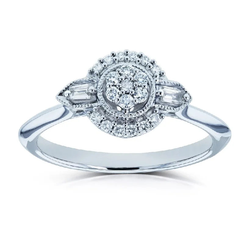 Women’s halo engagement rings with sapphires-Annello by Kobelli 10k White Gold 1/6ct TDW Cluster Diamond Unique Floral Engagement Ring