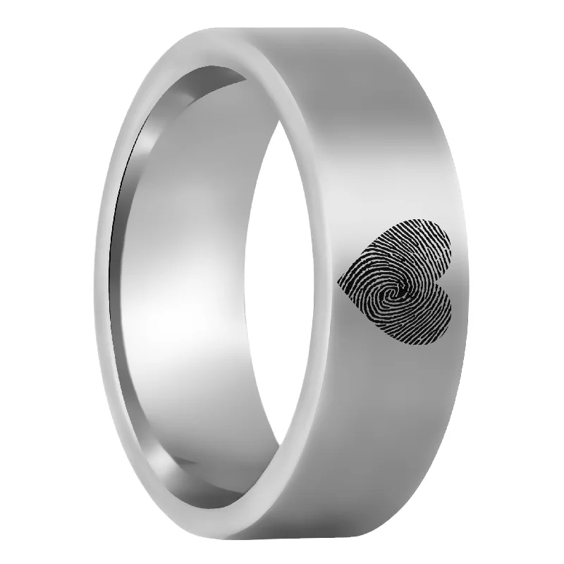 Stylish women’s rings-Custom Heart Fingerprint Tungsten Men's Ring