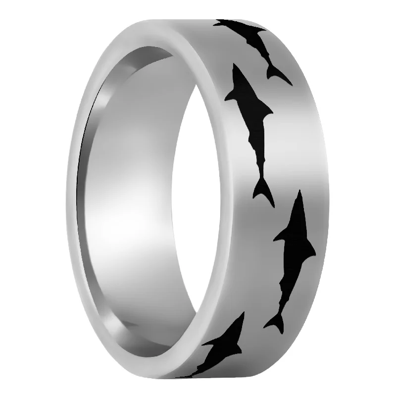 Women’s rings with oval gemstones-Shark Tungsten Men's Wedding Band