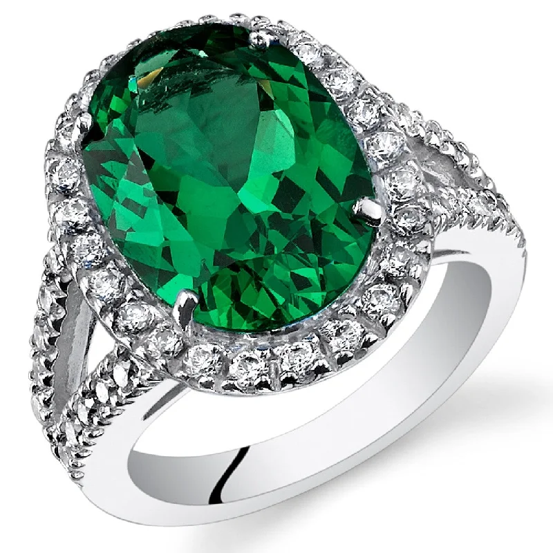 Engagement rings with diamond floral designs-Sterling Silver 7 ct Created Emerald Engagement Ring