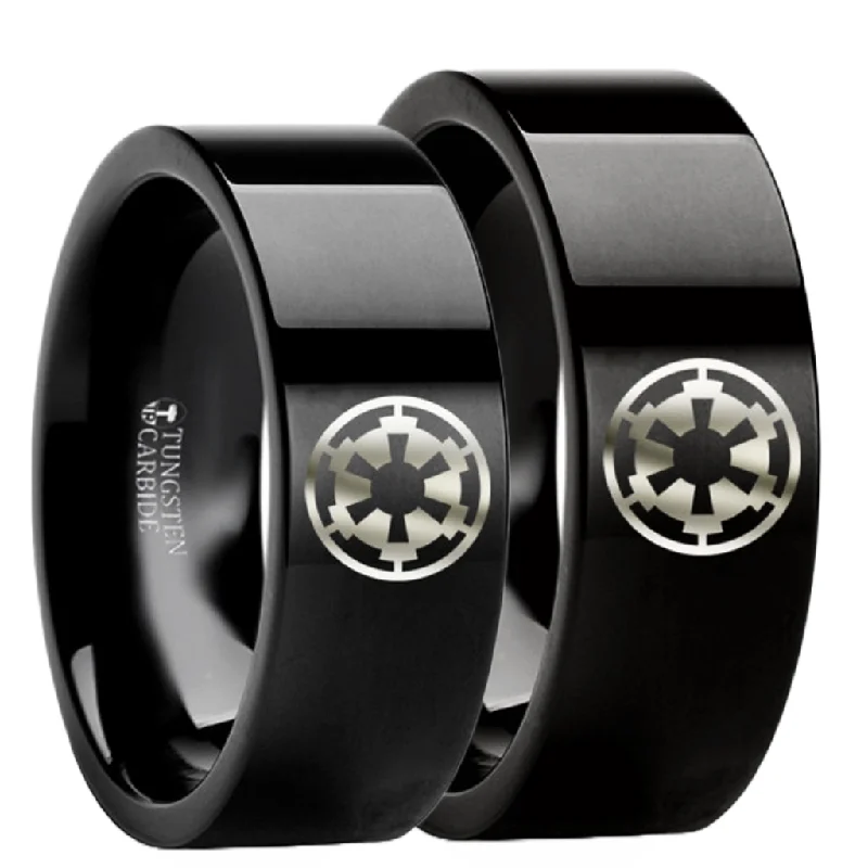 Women’s engagement rings with colored gems-Star Wars Sith Imperial Emblem Black Tungsten Couple's Matching Wedding Band Set