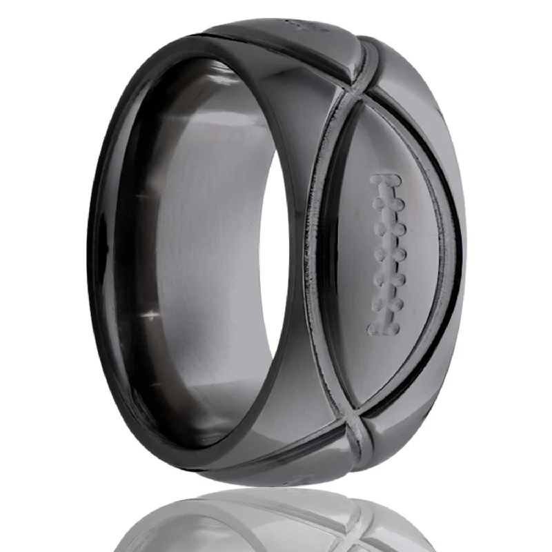 Modern silver rings for women-Football Pattern Domed Zirconium Men's Wedding Band