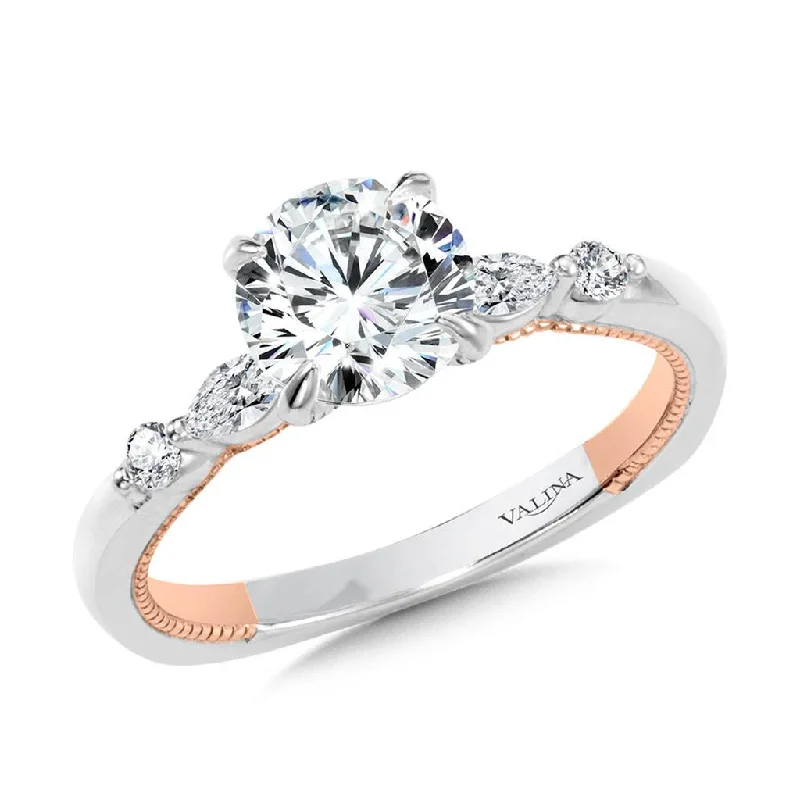 Engagement rings with twisted bands-14K Marquise-Accented Two-Tone & Milgrain-Beaded Hidden Accents Diamond Engagement Ring