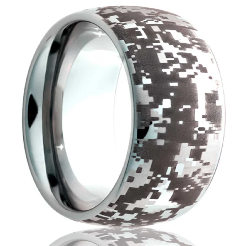 Custom birthstone rings for women-Digital Camo Domed Cobalt Wedding Band