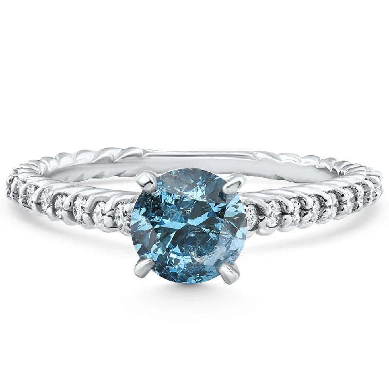 Engagement rings with modern settings-1Ct Blue Diamond Engagement Ring 14k White Gold Lab Grown