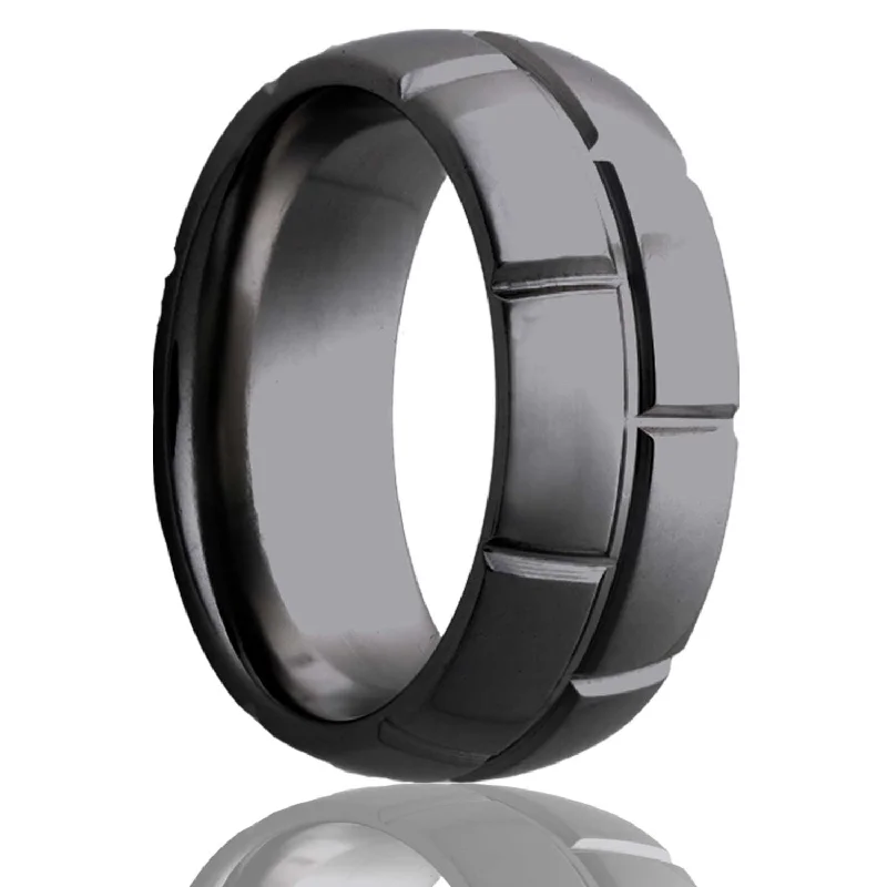 Women’s eternity rings-Brick Grooved Domed Zirconium Men's Wedding Band