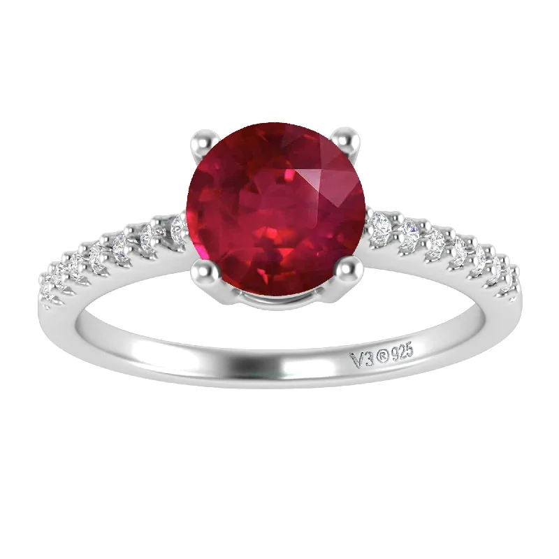 Women’s ruby engagement rings-Sterling Silver with Ruby and White Topaz Engagement Ring