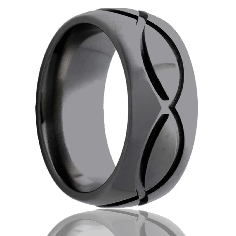 Women’s silver rings with diamonds-Infinity Waves Domed Zirconium Men's Wedding Band