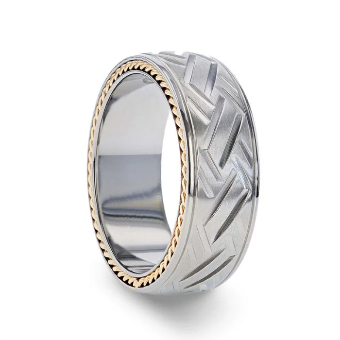 Luxury rings for women-Titanium Men's Wedding Band with Gold Braided Edges