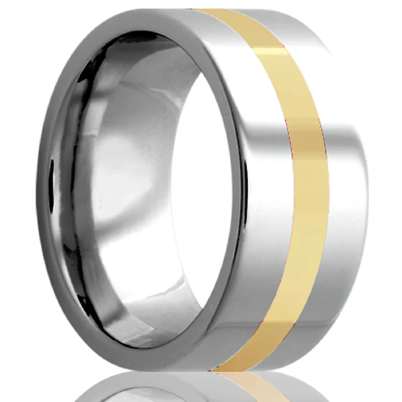 Women’s rings with colored diamonds-Solid 14k Yellow Gold Inlay Cobalt Wedding Band