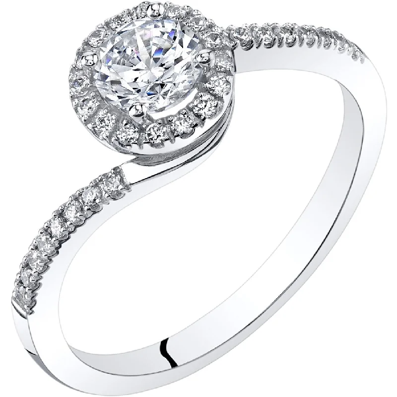 Antique style engagement rings-14k White Gold Cubic Zirconia Bypass Engagement Ring