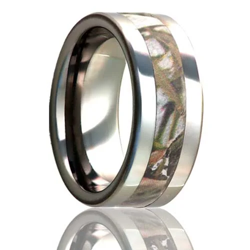 Silver rings with diamond accents-Leaf Camo Inlay Titanium Men's Wedding Band