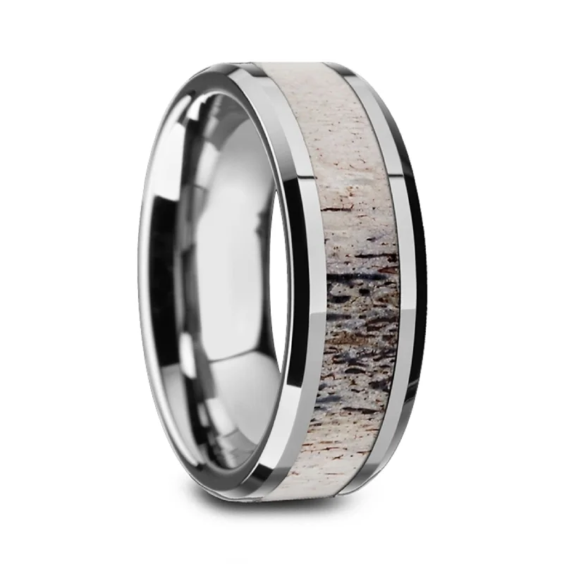 Women’s gemstone cocktail rings-Titanium Men's Wedding Band with Ombre Deer Antler Inlay