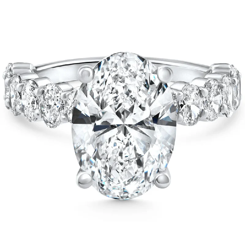 Custom engagement rings for women-Certified 6.51Ct Oval Diamond Side Stone Engagement 14k White Gold Lab Grown