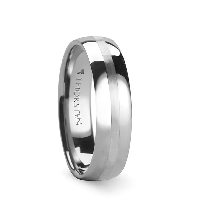 Women’s fashion rings with rhinestones-White Tungsten Wedding Band with Satin Finished Center