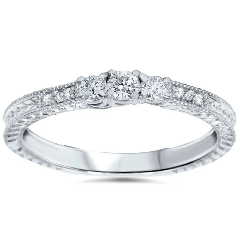 Engagement rings with pear-shaped diamonds-1/4ct Vintage Three Stone Round Diamond Engagement Ring 14K White Gold