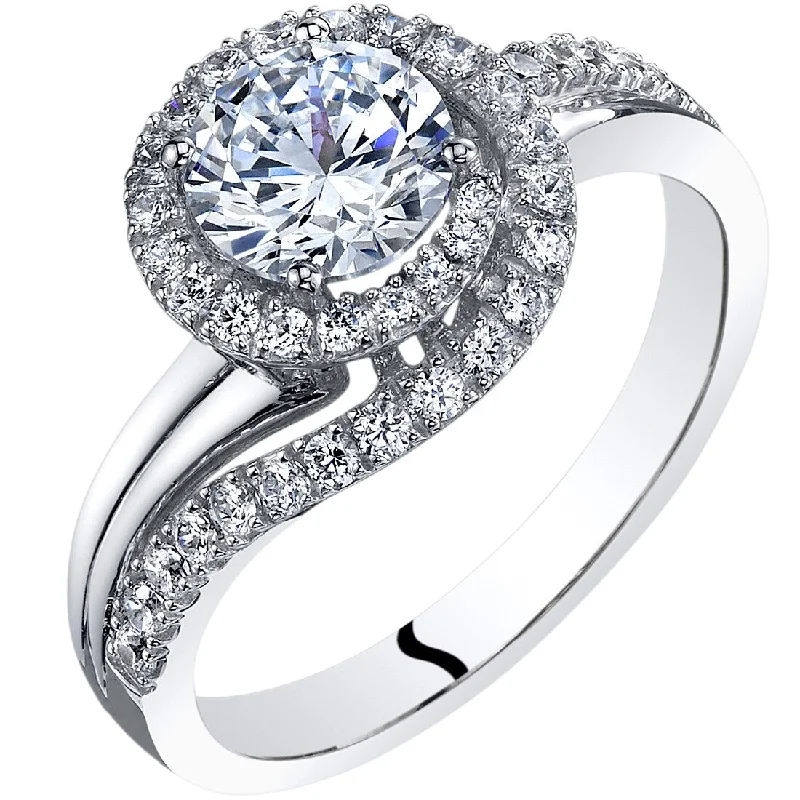 Women’s sapphire engagement rings-14k White Gold Cubic Zirconia Bypass Engagement Ring 1.00 ct