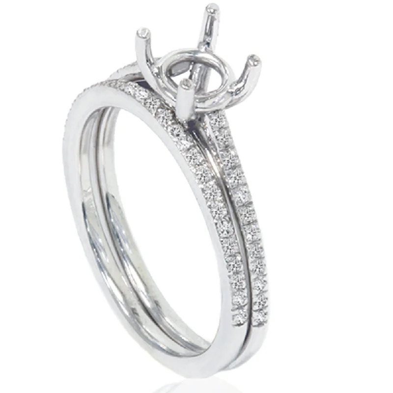 Engagement rings with thin bands-1/5ct Pave Cathedral Diamond Engagement Ring Setting 14K White Gold