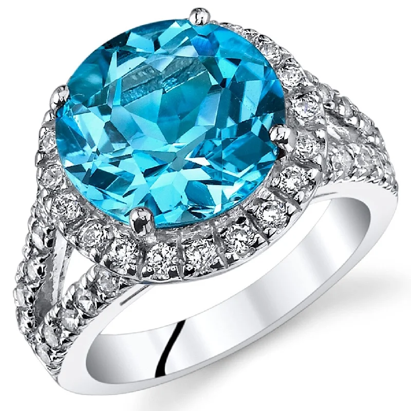 Women’s engagement rings with emerald accents-Sterling Silver 5.75 ct Swiss Blue Topaz Engagement Ring