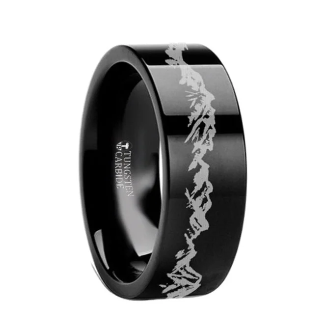 Women’s delicate rings for everyday wear-Mountain Range Black Tungsten Men's Wedding Band