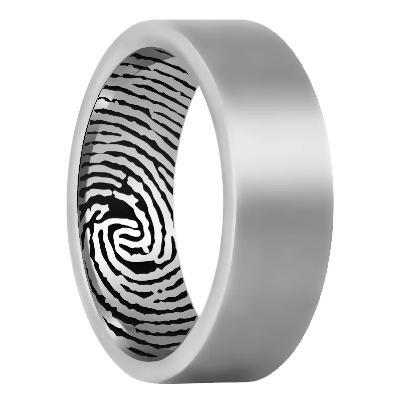 Vintage-inspired engagement rings for women-Custom Inside Fingerprint Tungsten Men's Ring