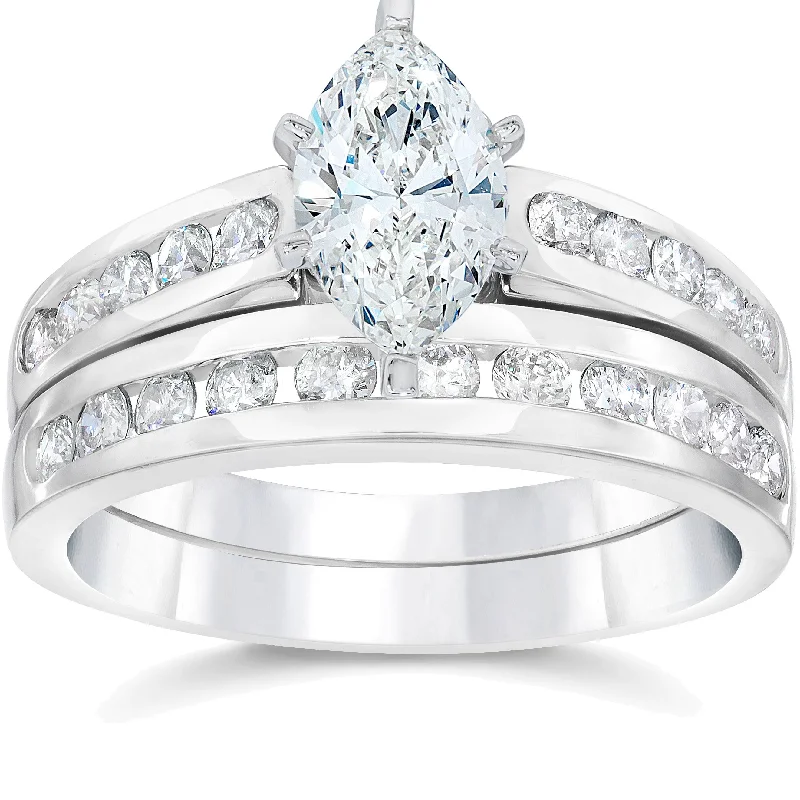 Women’s oval engagement rings-2 Carat Marquise Enhanced Diamond Engagement Wedding Ring Set White Gold 14karat