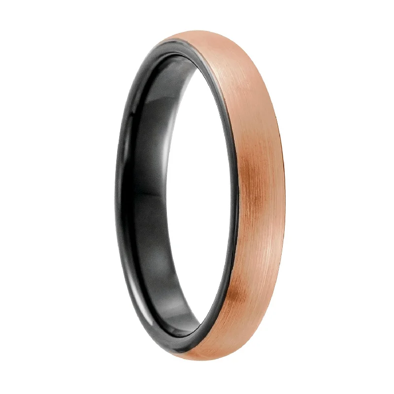 Trendy fashion rings for women-Rose Gold Tungsten Wedding Band with Black Interior